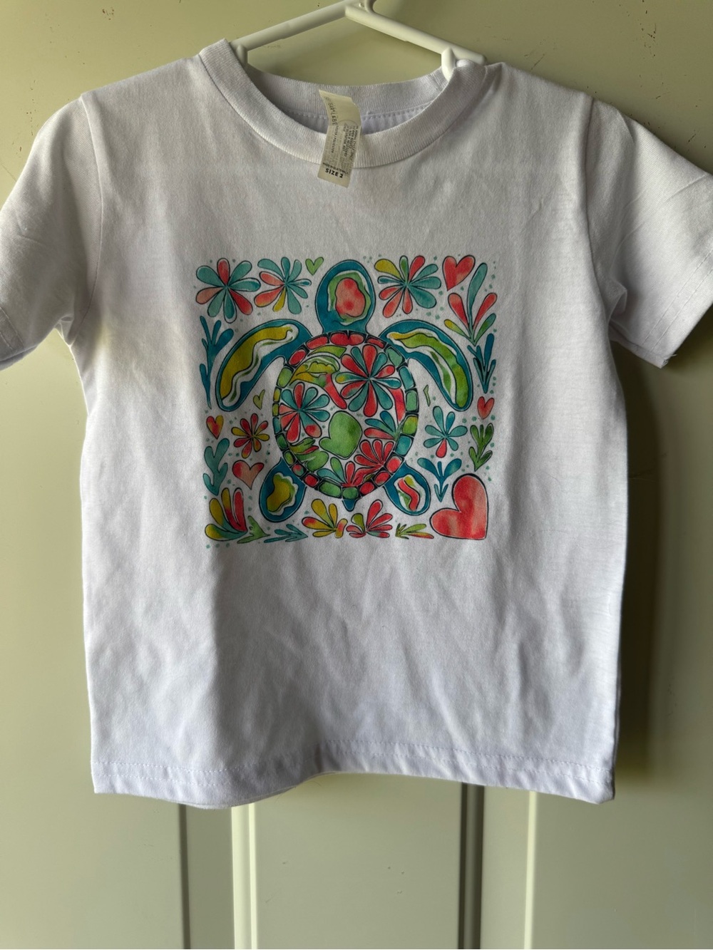 White Kids T-Shirt with Colorful Floral Turtle Graphic